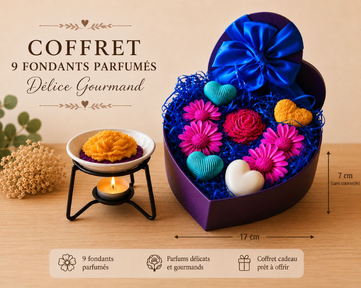 Coffret cœur 9 fondants parfumés Délice Gourmand en cire de soja parfum de Grasse