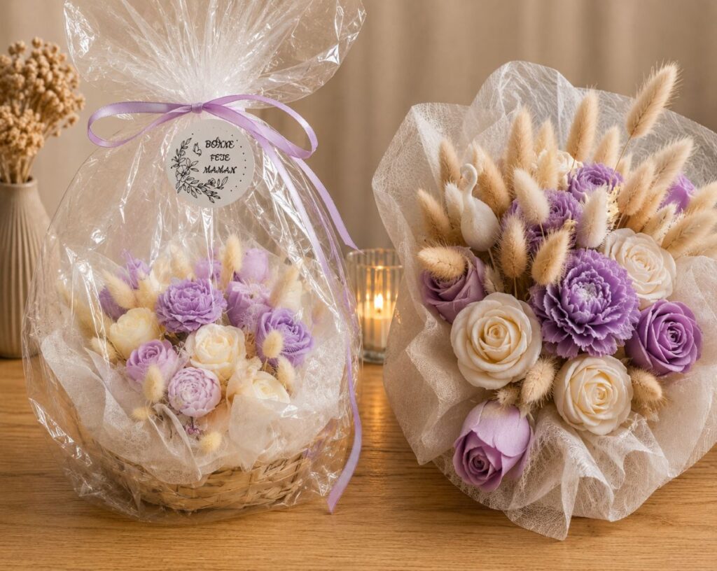 fleurs parfumées cire de soja création artisanale naissance anniversaire fête des mères mariage