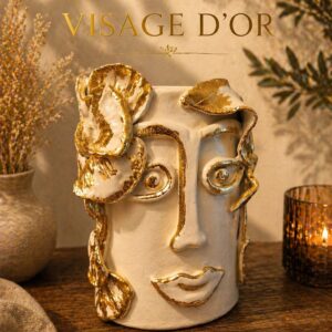 Visage d&rsquo;Or – Vase décoratif artisanal