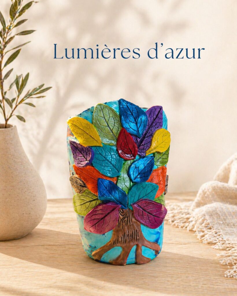 Vase décoratif Lumière d'Azur multicolore fait main en pâte autodurcissante