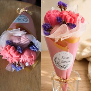 Bouquet de fleurs parfumées en cire avec cœur rose – cadeau artisanal