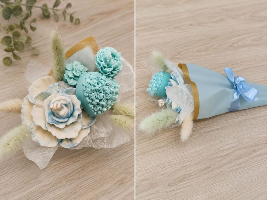 Bouquet fleuri parfumé en cire de soja, création artisanale faite main.