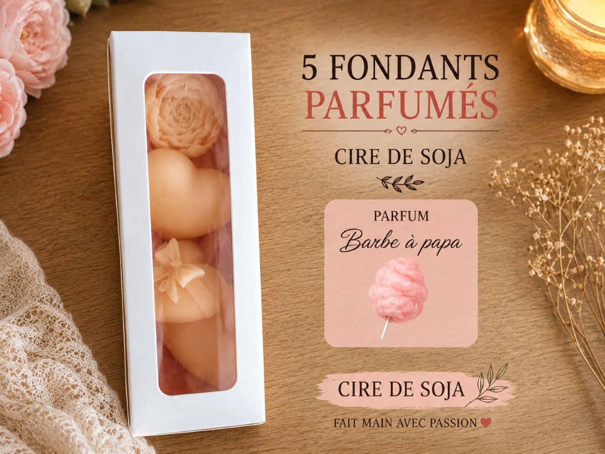 5 gros fondants parfumés Barbe à Papa en cire de soja – fabrication artisanale – Lumières d'Azur