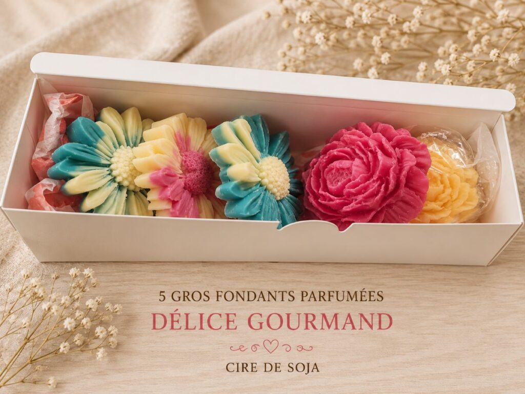 5 gros fondants parfumés Délice Gourmand en cire de soja artisanale