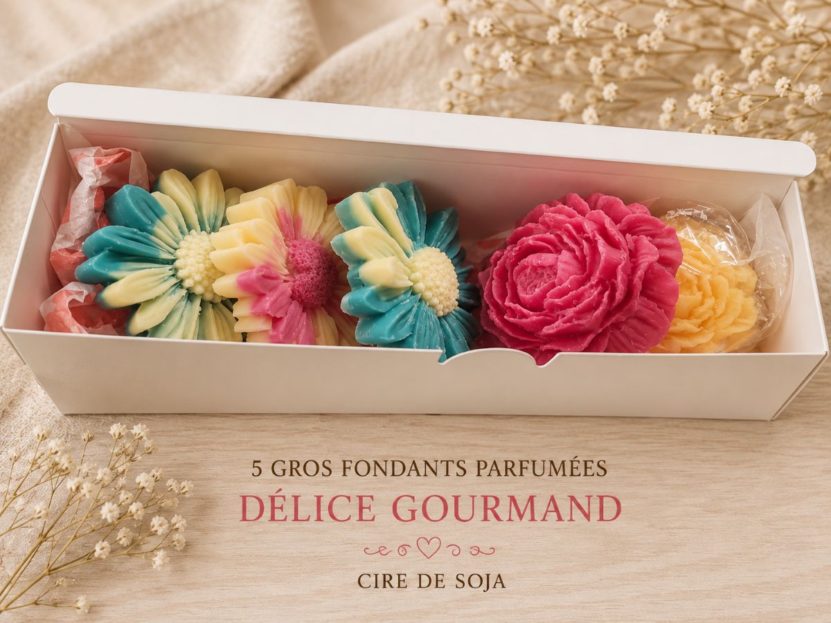 5 gros fondants parfumés Délice Gourmand en cire de soja artisanale