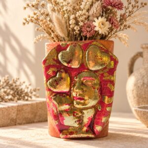 Vase Tendresse rouge et doré,