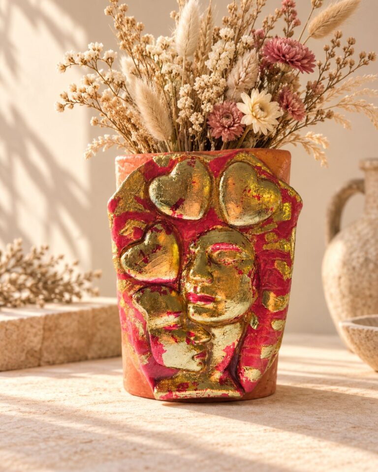 Vase Tendresse rouge et doré,