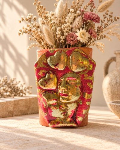 Vase Tendresse rouge et doré,